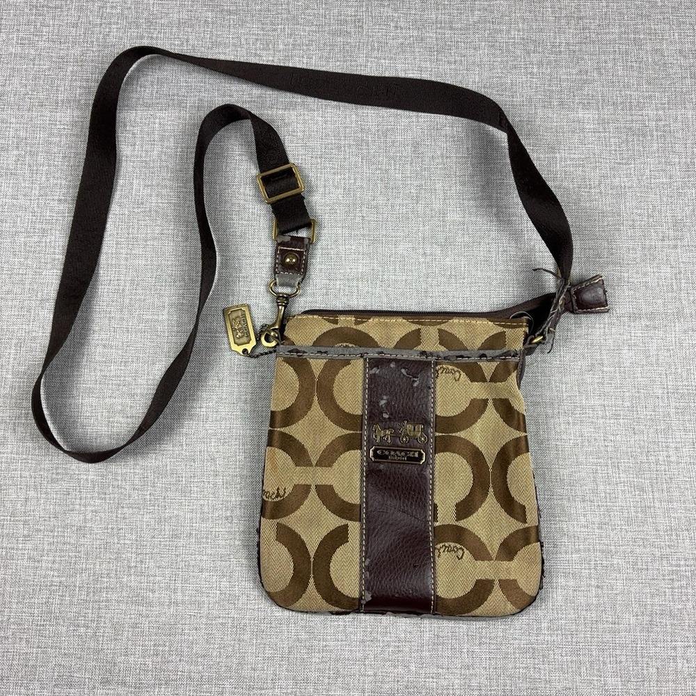 Coach Crossbody Bag Womens Small Brown Logo Canvas Leather Adjustable Strap